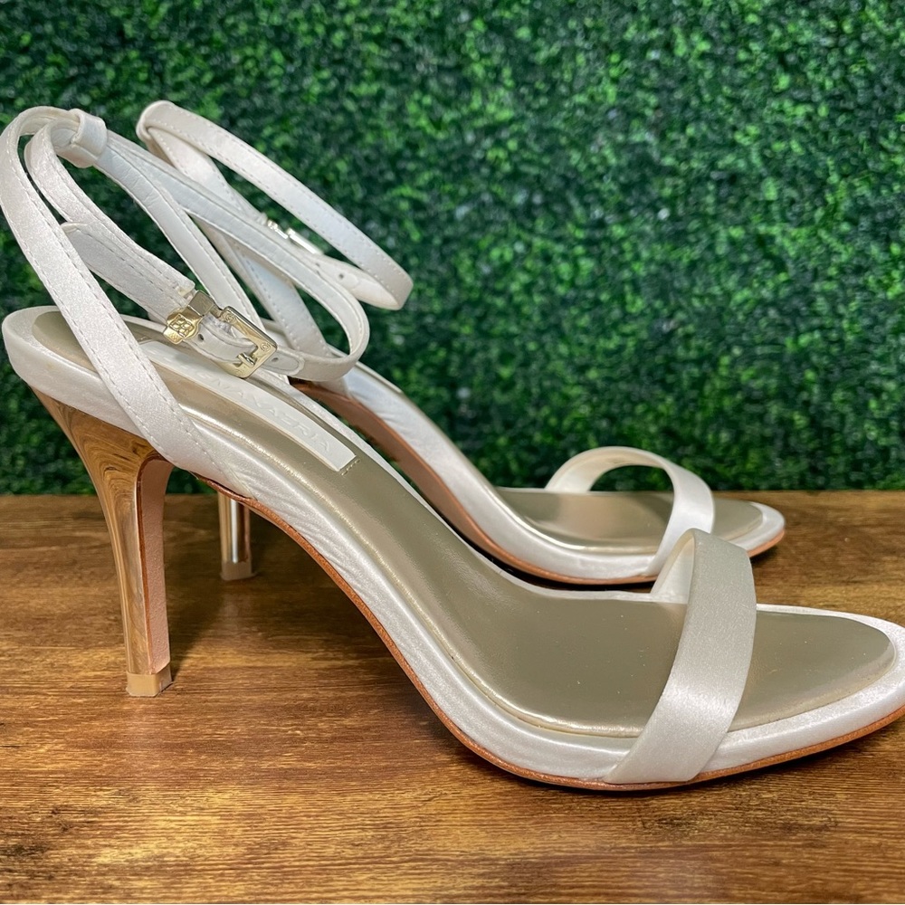 BCBG MAXAZRIA White Satin Palace Minimalist Dress Sandal Size 7